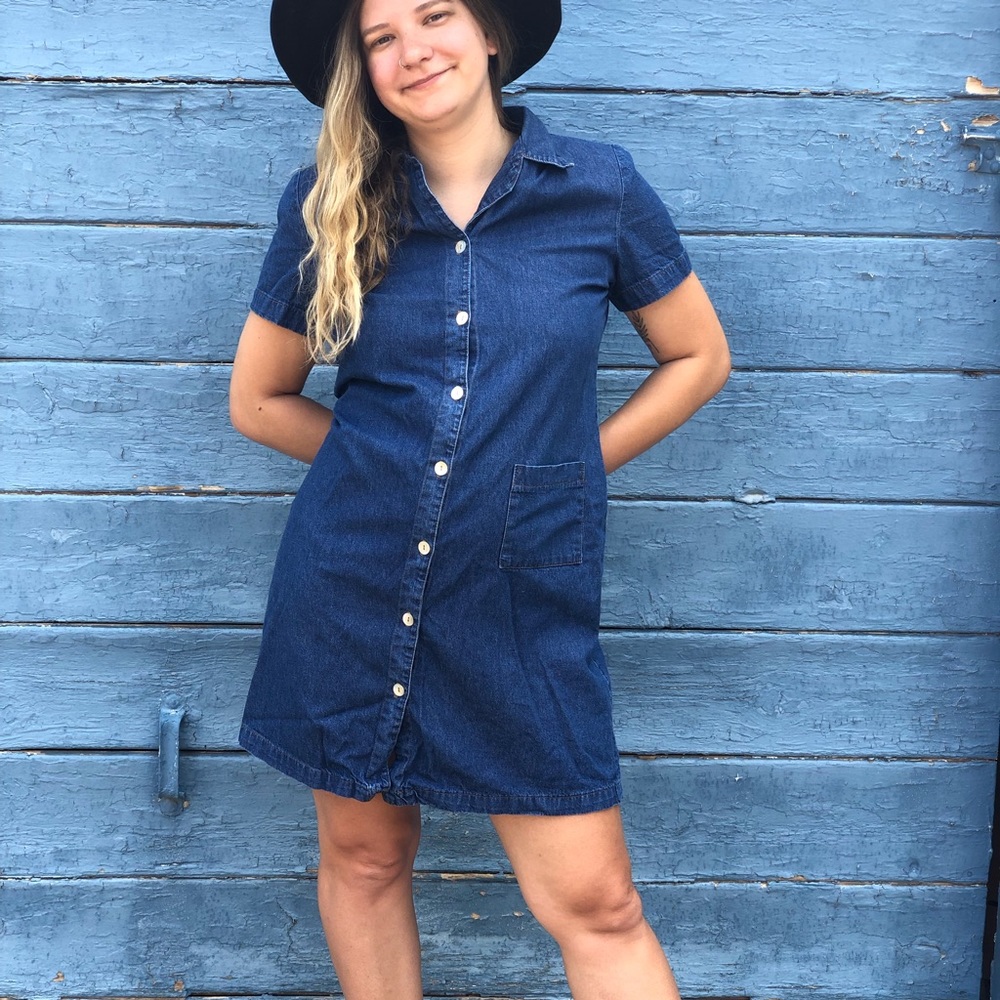 vintage button denim dress